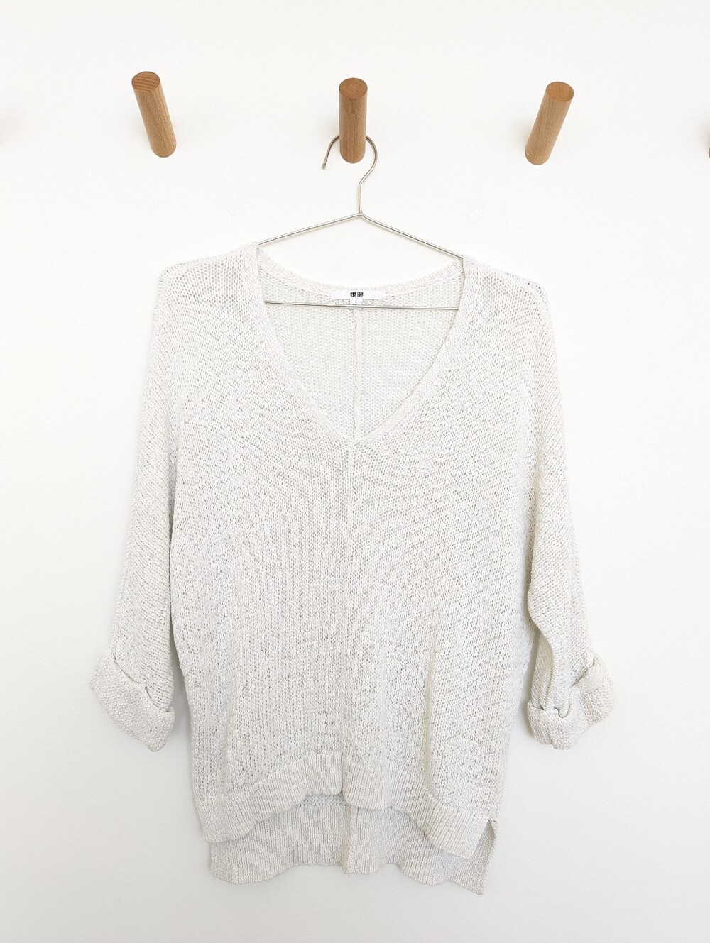 Uniqlo Open Knit Oversized V-Neck Sheer Crochet Top – White, Women's S